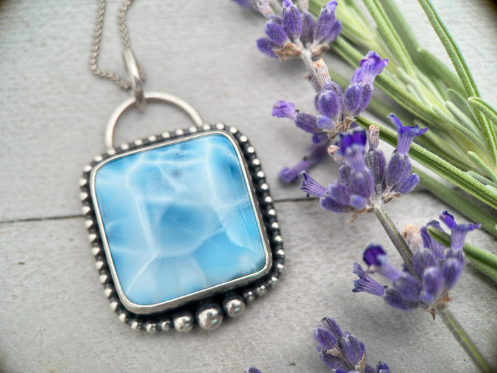 Larimar Necklace and Solid 925 Sterling Silver Silver AAA - SunlightSilver