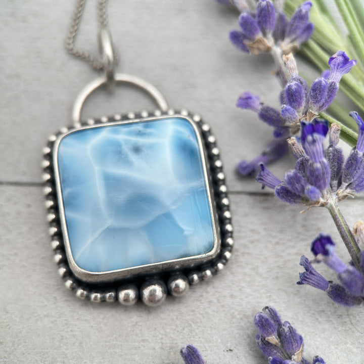 Larimar Necklace and Solid 925 Sterling Silver Silver AAA - SunlightSilver