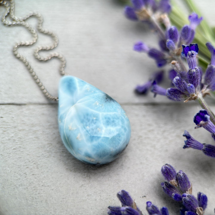 Larimar Crystal on Sterling Silver Chain Necklace - SunlightSilver