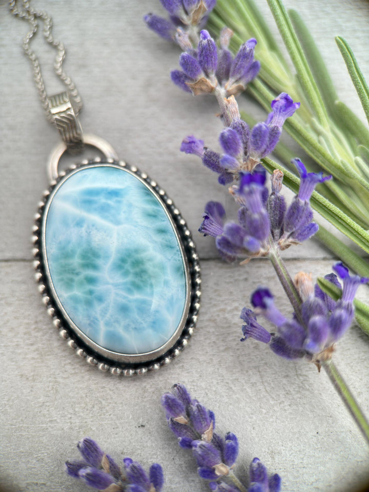 Larimar and Solid 925 Sterling Silver Pendant Necklace. AAA Genuine Stone - SunlightSilver