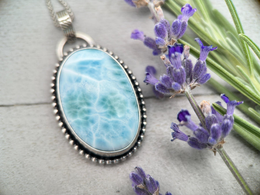 Larimar and Solid 925 Sterling Silver Pendant Necklace. AAA Genuine Stone - SunlightSilver