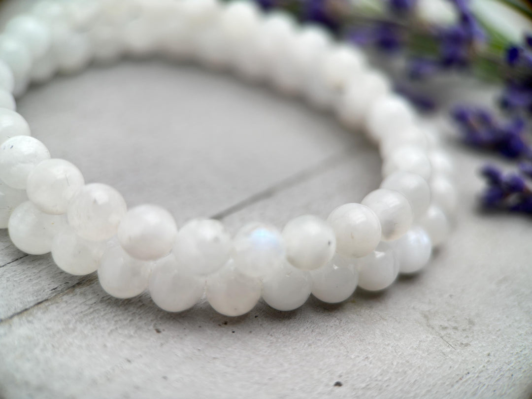 White Moonstone Crystal Stretch Bracelet. Small/Medium Size - SunlightSilver