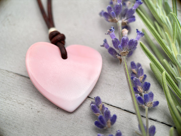 Pink Queen Conch Shell Heart, Solid 925 Sterling Silver, Freshwater pearl and Rustic Leather Necklace - SunlightSilver