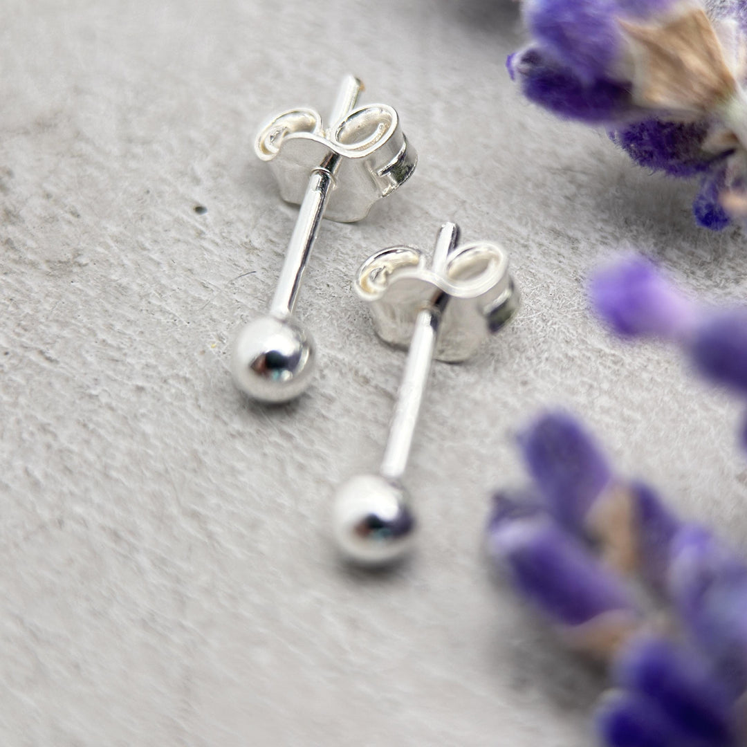 Ball Stud Earrings in Solid 925 Sterling Silver - SunlightSilver