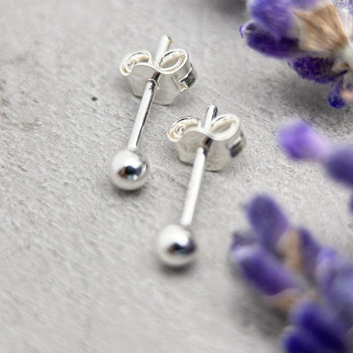 Ball Stud Earrings in Solid 925 Sterling Silver or 14k Yellow Gold Fill - SunlightSilver