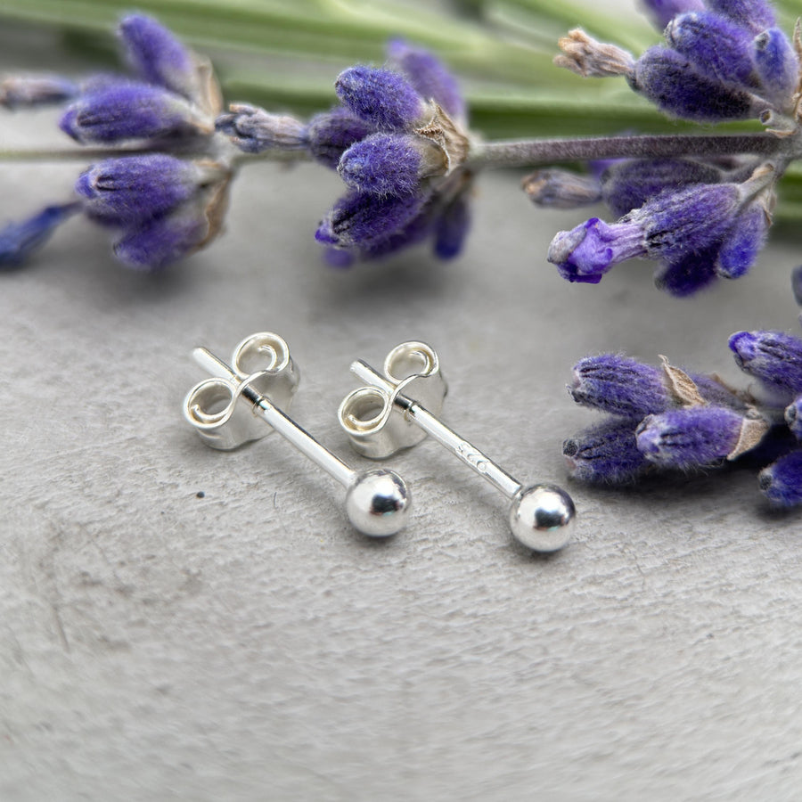 Silver Ball Stud Earrings - Solid 925 Sterling Silver - Minimalist Posts Everyday Gift for Him or Her - SunlightSilver