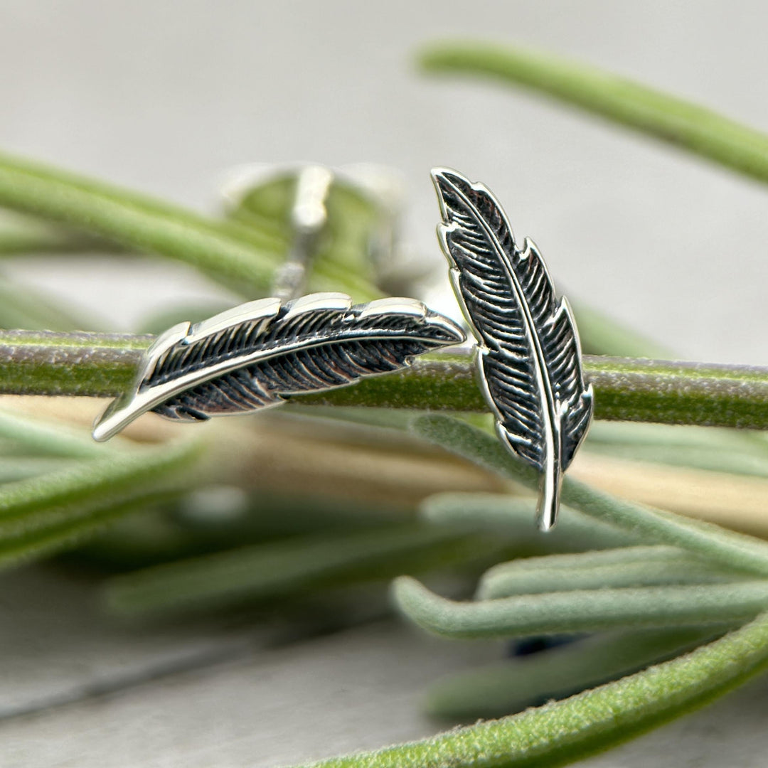 Feather Stud Earrings in Solid 925 Sterling Silver - SunlightSilver