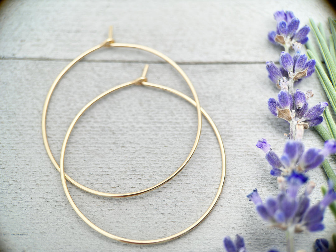 Minimalist Gold Hoops | Everyday 14k Yellow Gold Earrings | Classic Dainty Lightweight Thin - SunlightSilver