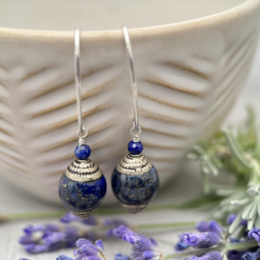 Tibetan Lapis and Sterling Silver Earrings - SunlightSilver