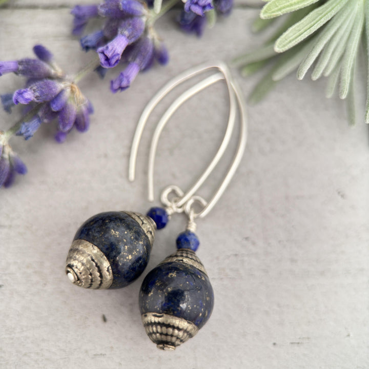 Tibetan Lapis and Sterling Silver Earrings - SunlightSilver