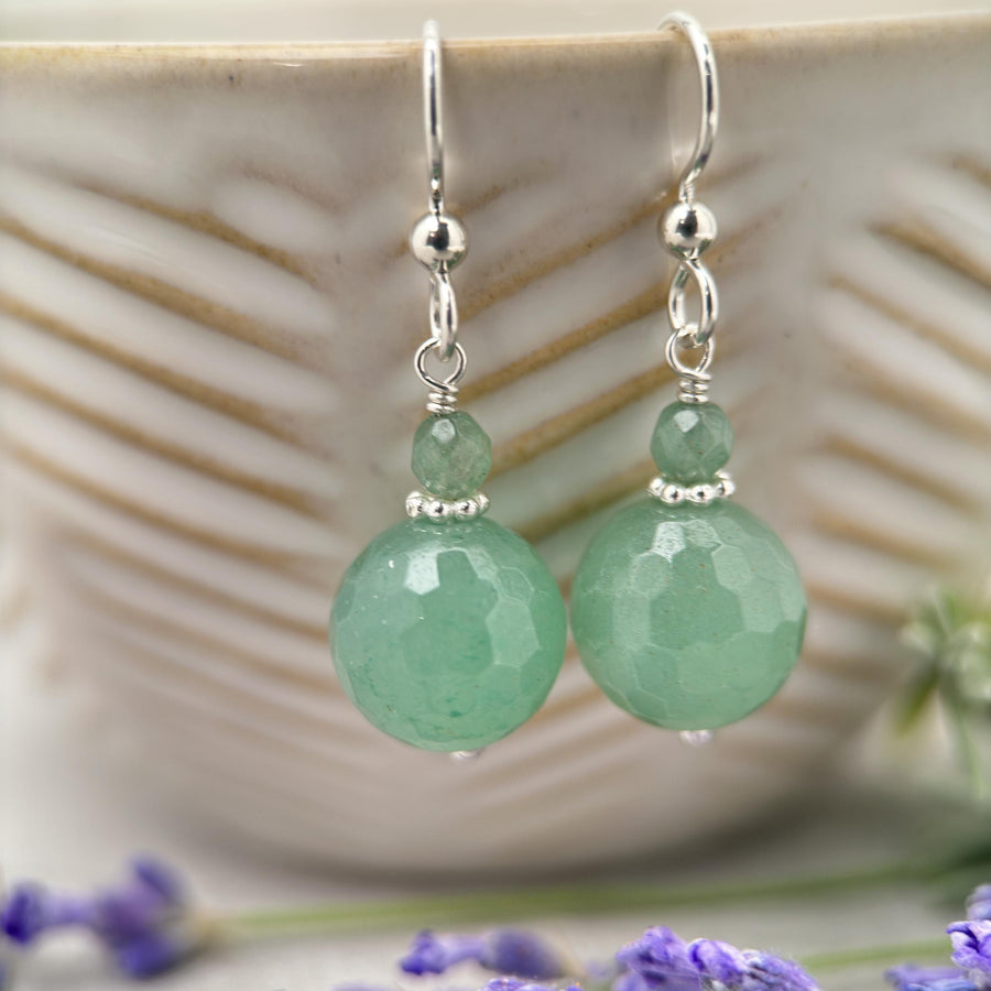 Green Aventurine and Solid 925 Sterling Silver Earrings - SunlightSilver