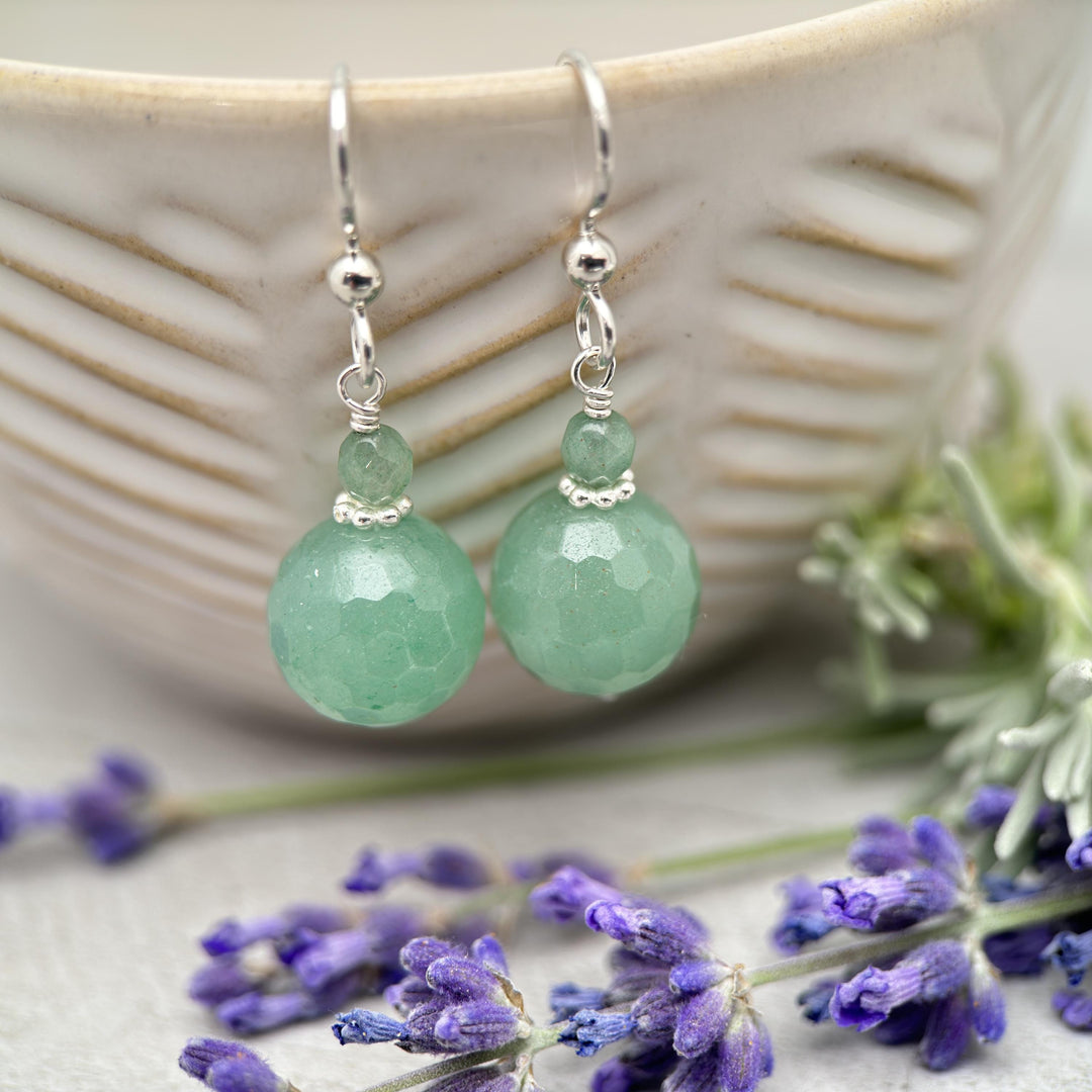 Green Aventurine and Solid 925 Sterling Silver Earrings - SunlightSilver