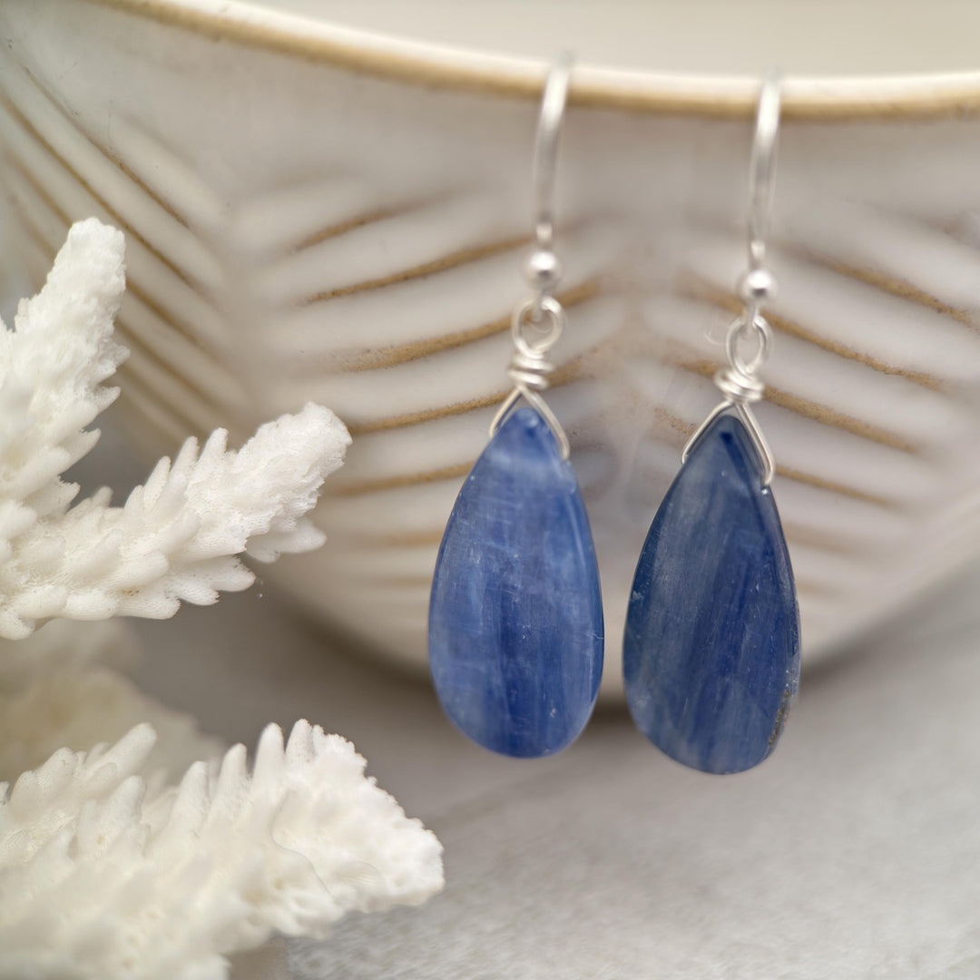 Blue Kyanite Drop and Sterling Silver Earrings - SunlightSilver