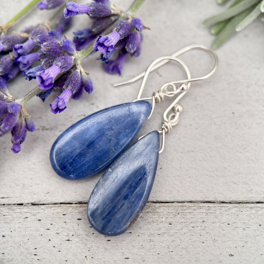 Blue Kyanite Drop and Sterling Silver Earrings - SunlightSilver