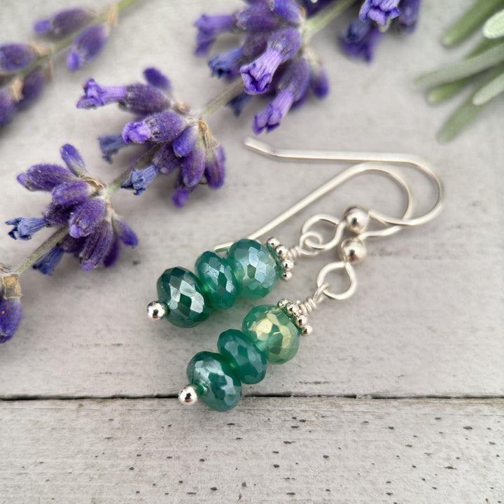 Mystic Green Onyx and Sterling Silver Earrings. Faceted Bling Sparkly - SunlightSilver