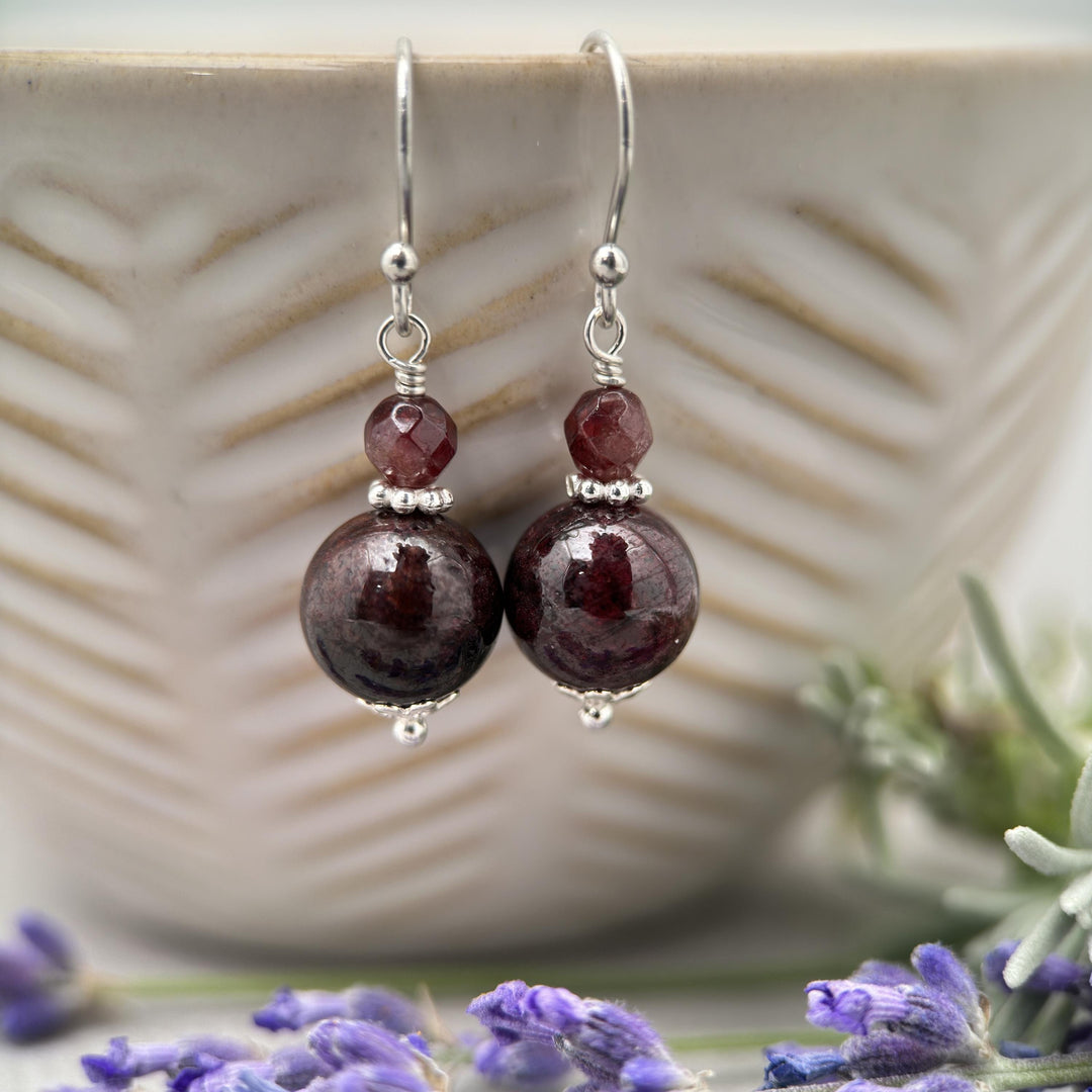 Garnet and Solid 925 Sterling Silver Earrings - SunlightSilver