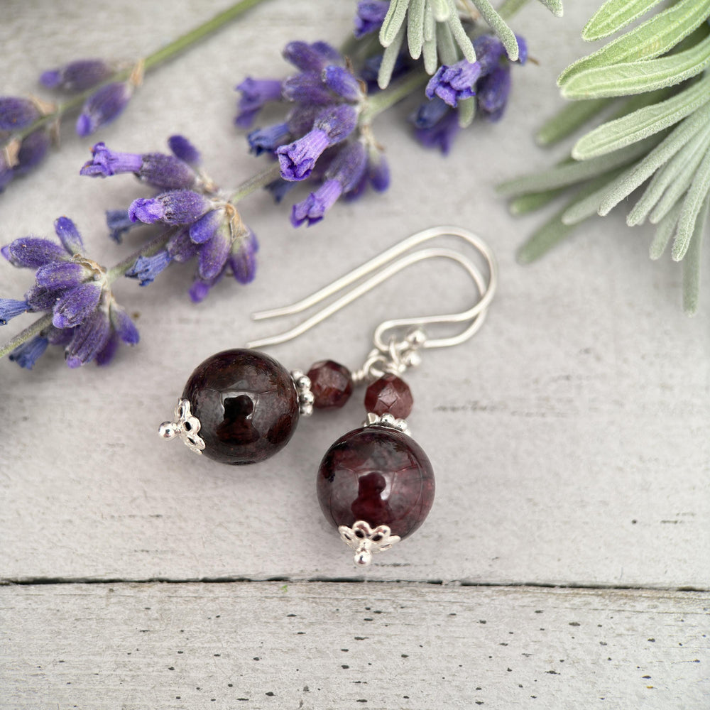 Garnet and Solid 925 Sterling Silver Earrings - SunlightSilver