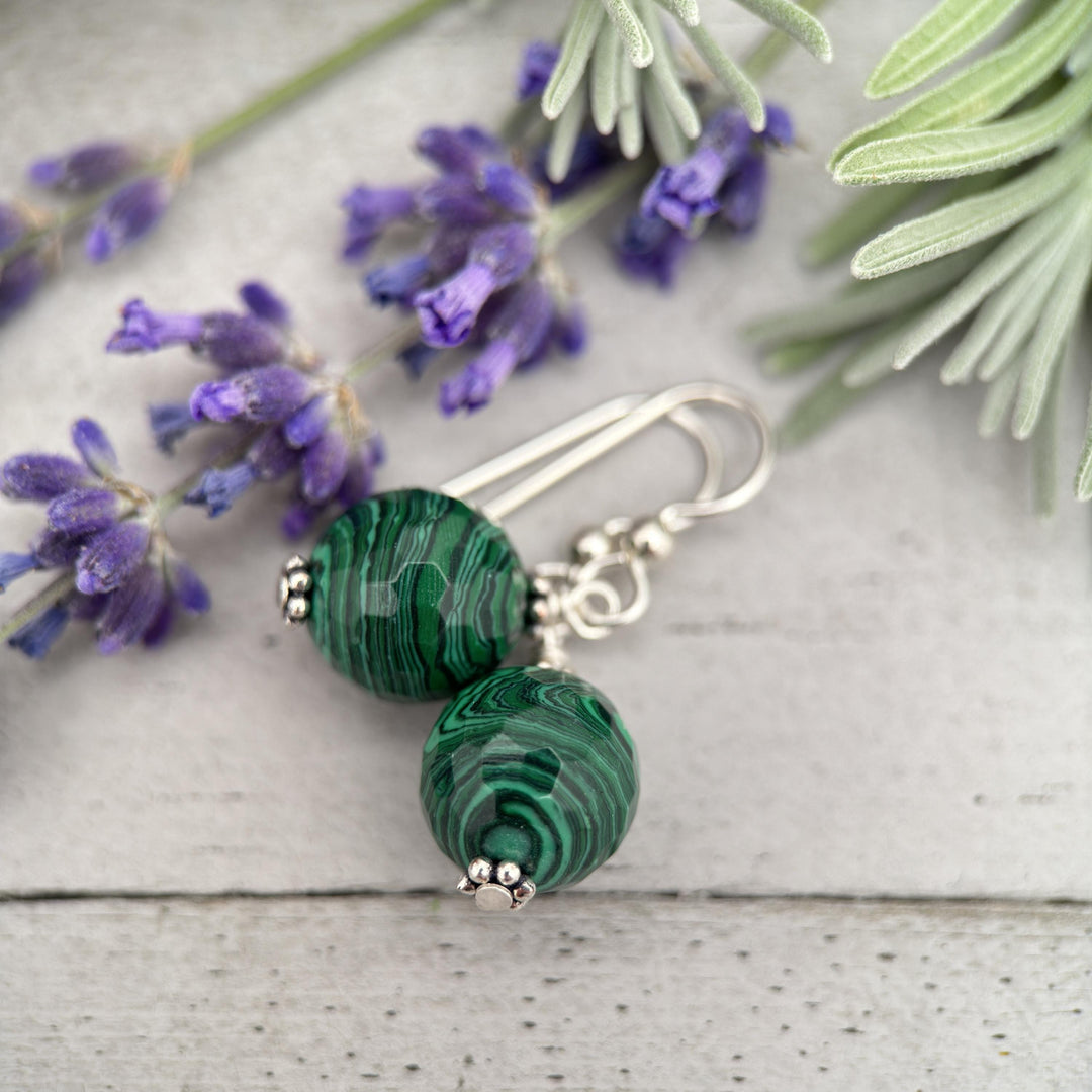 Malachite and Solid 925 Sterling Silver Earrings - SunlightSilver