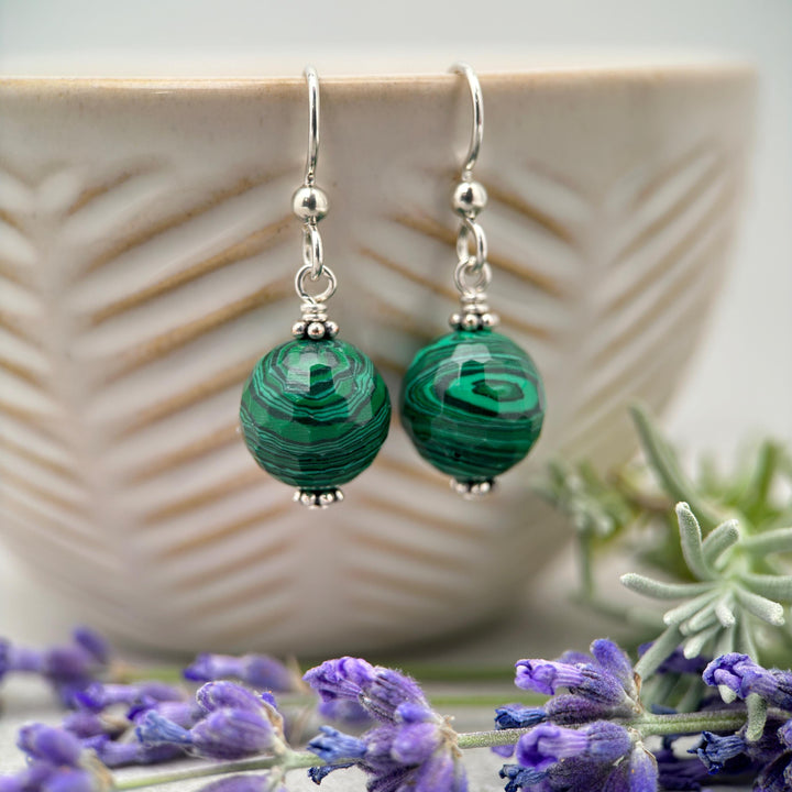 Malachite and Solid 925 Sterling Silver Earrings - SunlightSilver