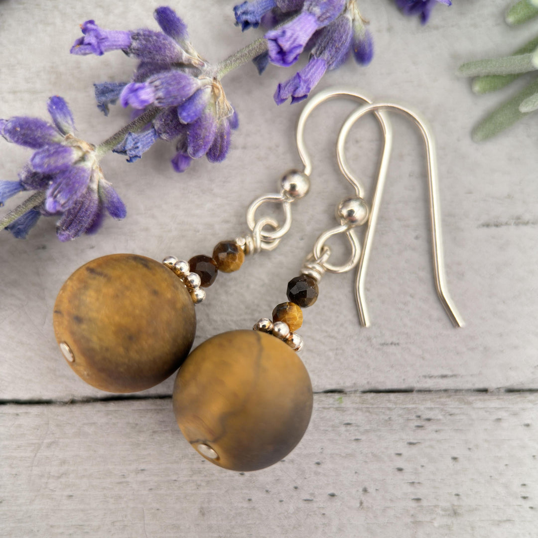 Tiger's Eye Gemstone and Sterling Silver Earrings - SunlightSilver