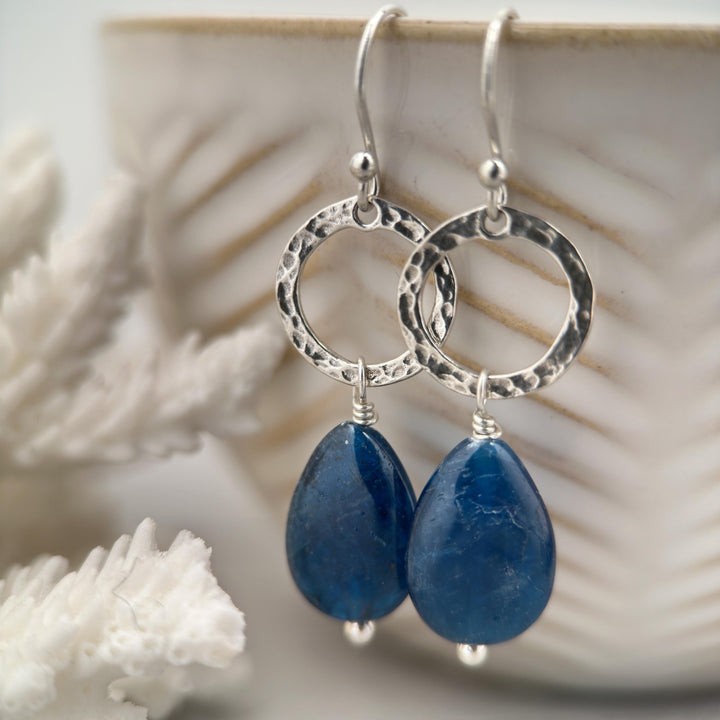 Blue Apatite Earrings and Solid 925 Sterling Silver Hoop Earrings - SunlightSilver