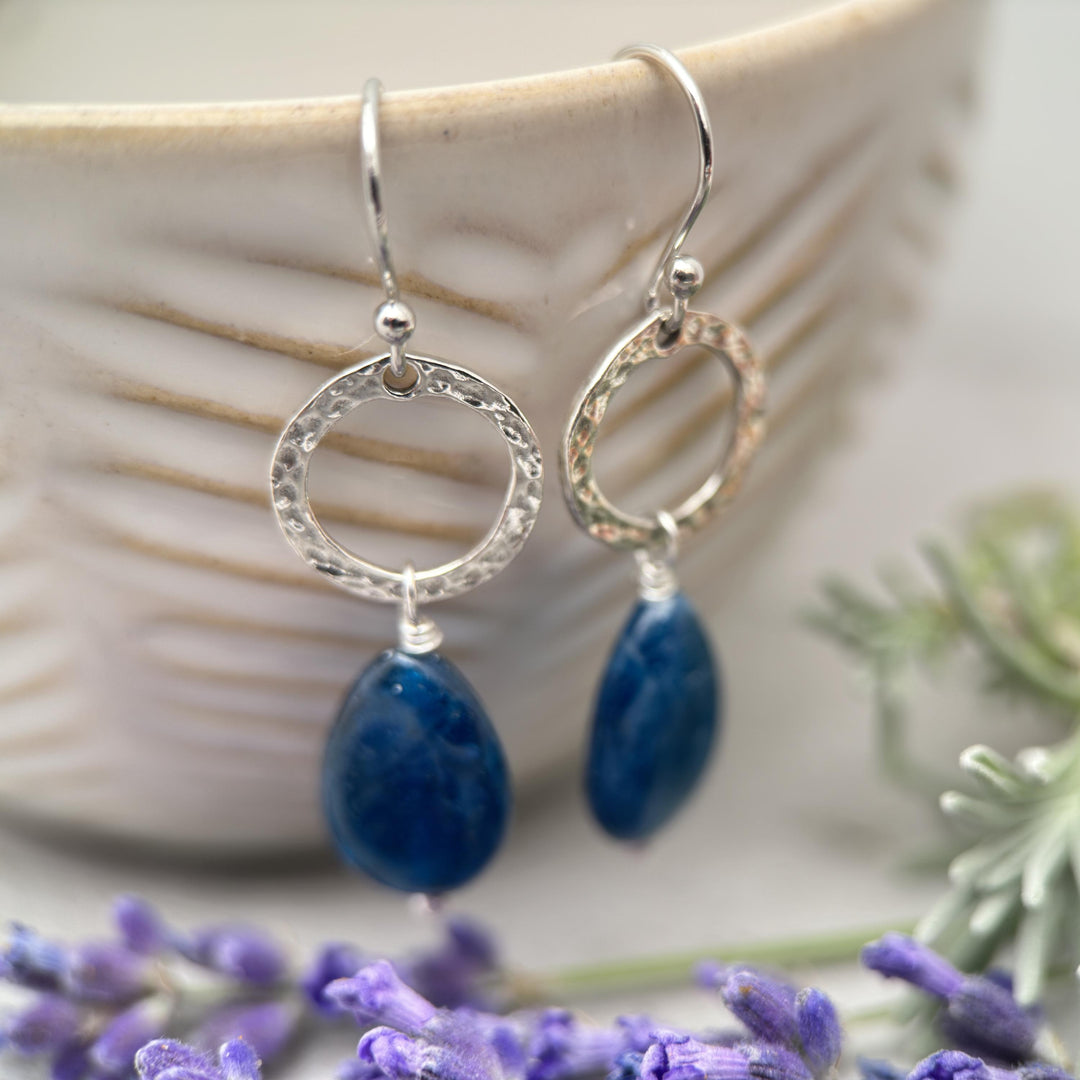 Blue Apatite Earrings and Solid 925 Sterling Silver Hoop Earrings - SunlightSilver