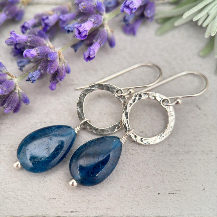 Blue Apatite Earrings and Solid 925 Sterling Silver Hoop Earrings - SunlightSilver