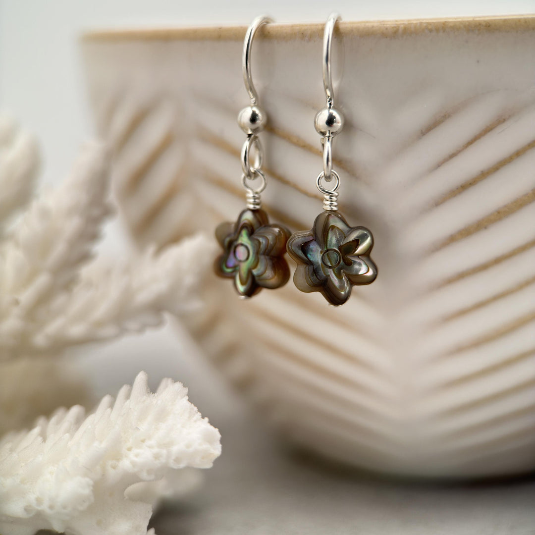 Paua Abalone Shell Flower Earrings. Solid 925 Sterling Silver - SunlightSilver