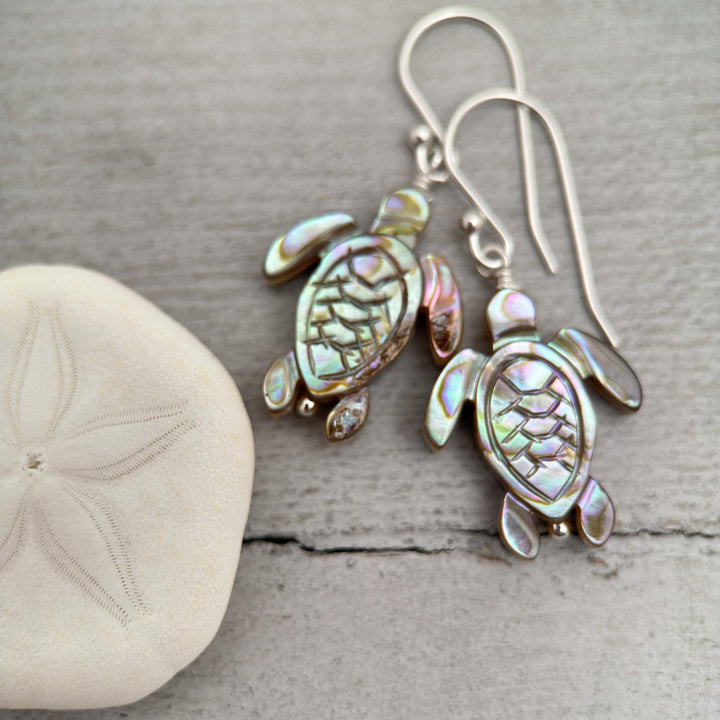 Paua Abalone Shell Sea Turtle and Sterling Silver Earrings - SunlightSilver