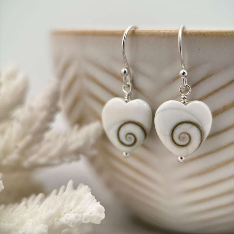 Shiva Eye Shell Heart and Sterling Silver Earrings - SunlightSilver
