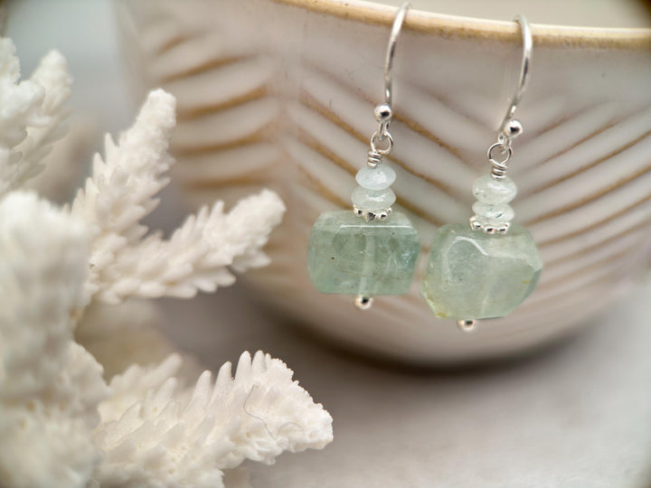 Moss Aquamarine and Sterling Silver Earrings - SunlightSilver