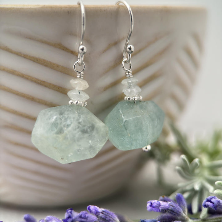 Moss Aquamarine and Sterling Silver Earrings - SunlightSilver
