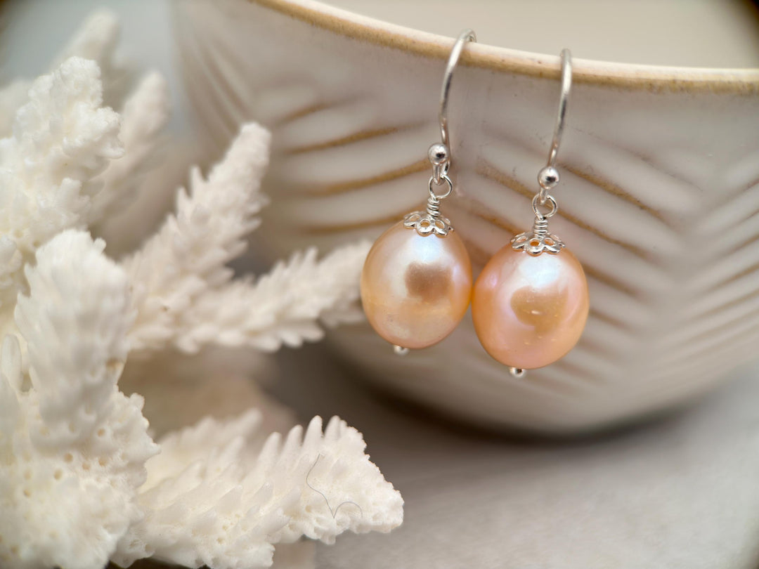 Champagne Pearl Earrings with Solid 925 Sterling Silver - SunlightSilver