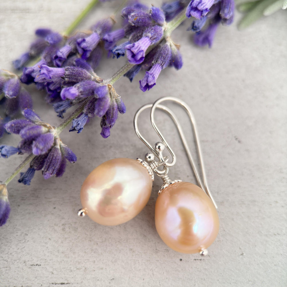 Champagne Pearl Earrings with Solid 925 Sterling Silver - SunlightSilver