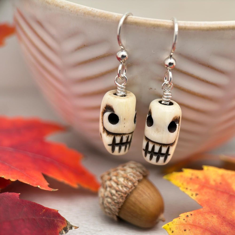 Halloween Earrings. Skull Earrings or Pumpkin Earrings. Jack-o-Lantern Earrings. Made with sold 925 Sterling Silver. Skull Jewelry - SunlightSilver