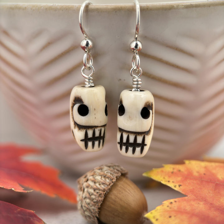 Halloween Earrings. Skull Earrings or Pumpkin Earrings. Jack-o-Lantern Earrings. Made with sold 925 Sterling Silver. Skull Jewelry - SunlightSilver