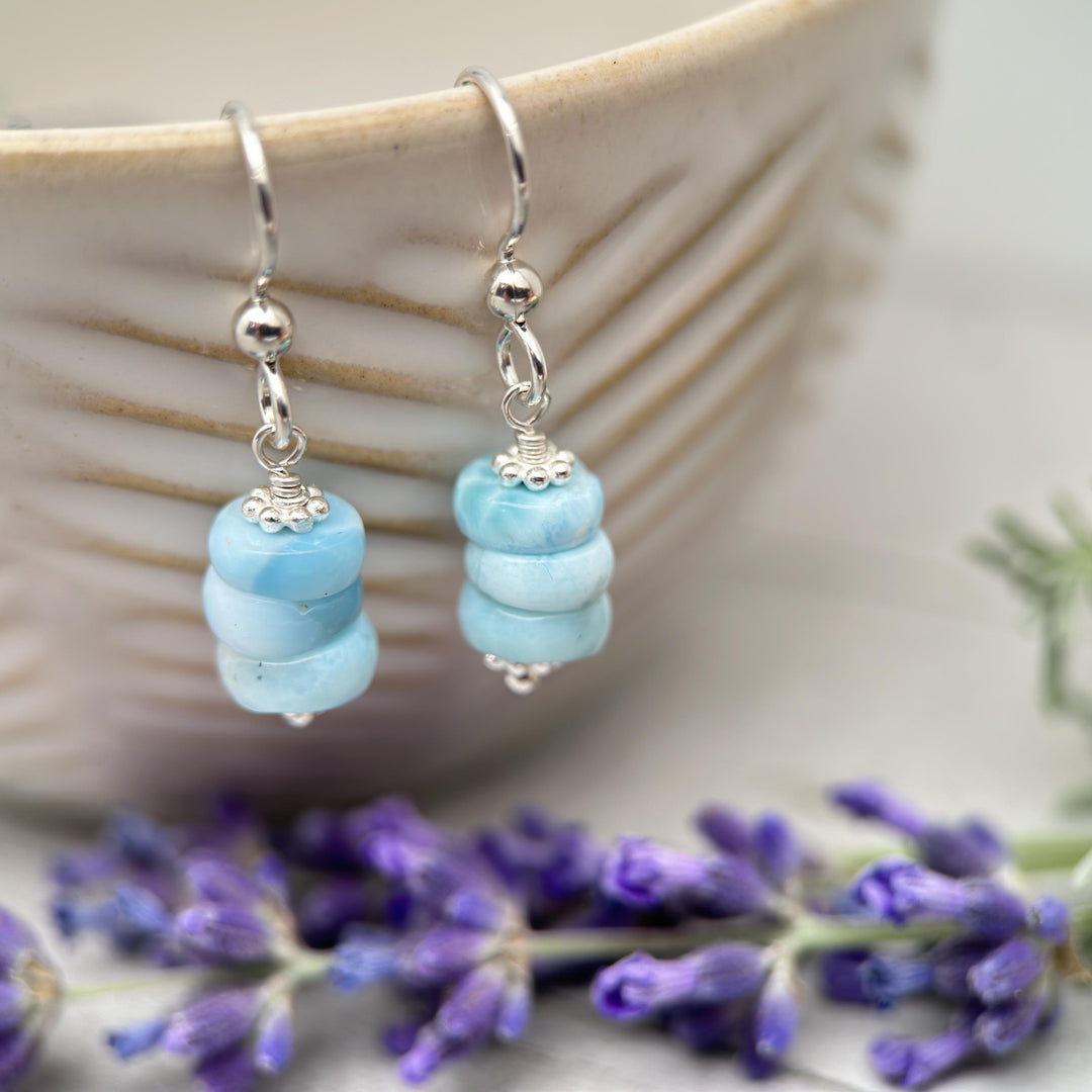 Larimar and Solid 925 Sterling Silver Earrings - SunlightSilver