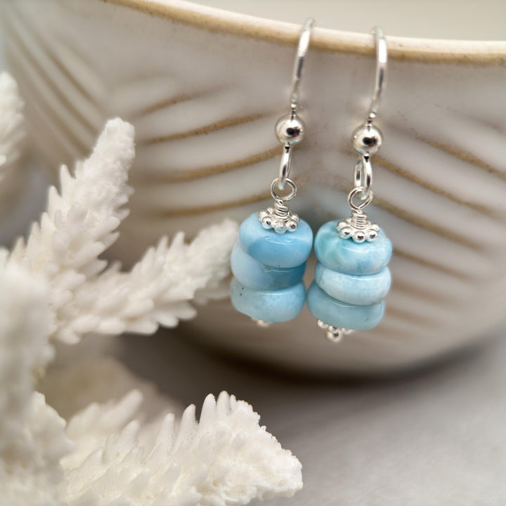 Larimar and Solid 925 Sterling Silver Earrings - SunlightSilver