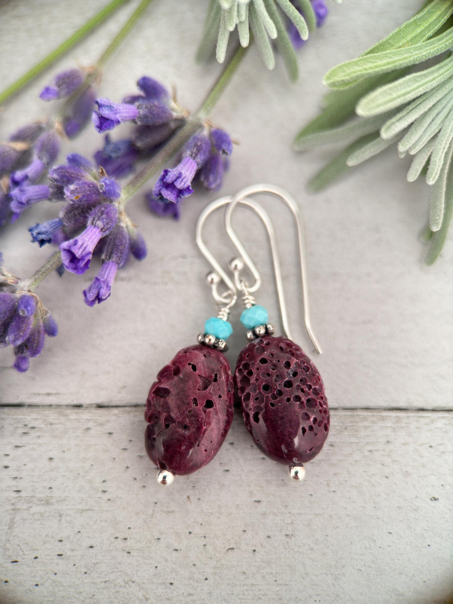 Purple Spiny Oyster Earrings - Turquoise & Sterling Silver - Southwest Style Shell Jewelry - SunlightSilver