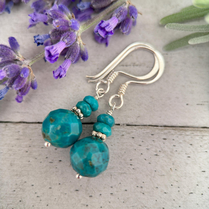 Teal Turquoise and Sterling Silver Earrings - SunlightSilver