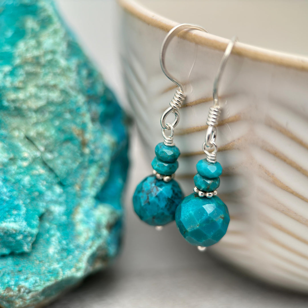 Teal Turquoise and Sterling Silver Earrings - SunlightSilver