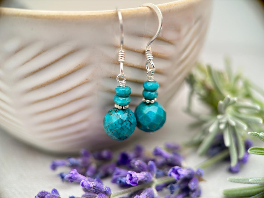 Teal Turquoise and Sterling Silver Earrings - SunlightSilver