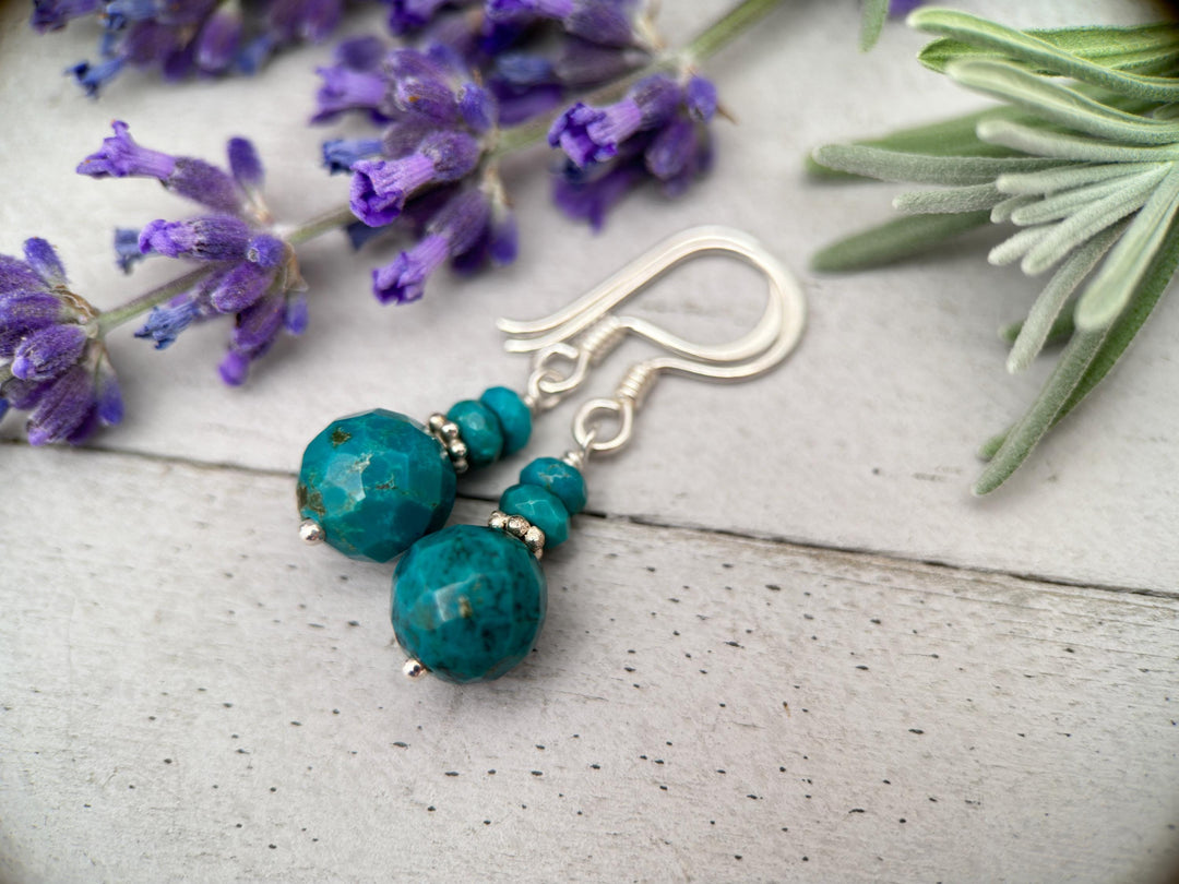 Teal Turquoise and Sterling Silver Earrings - SunlightSilver