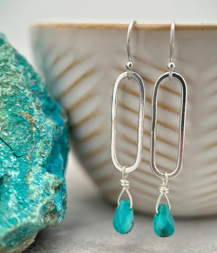 Turquoise Briolette and Sterling Silver Paperclip Hoop Earrings - SunlightSilver