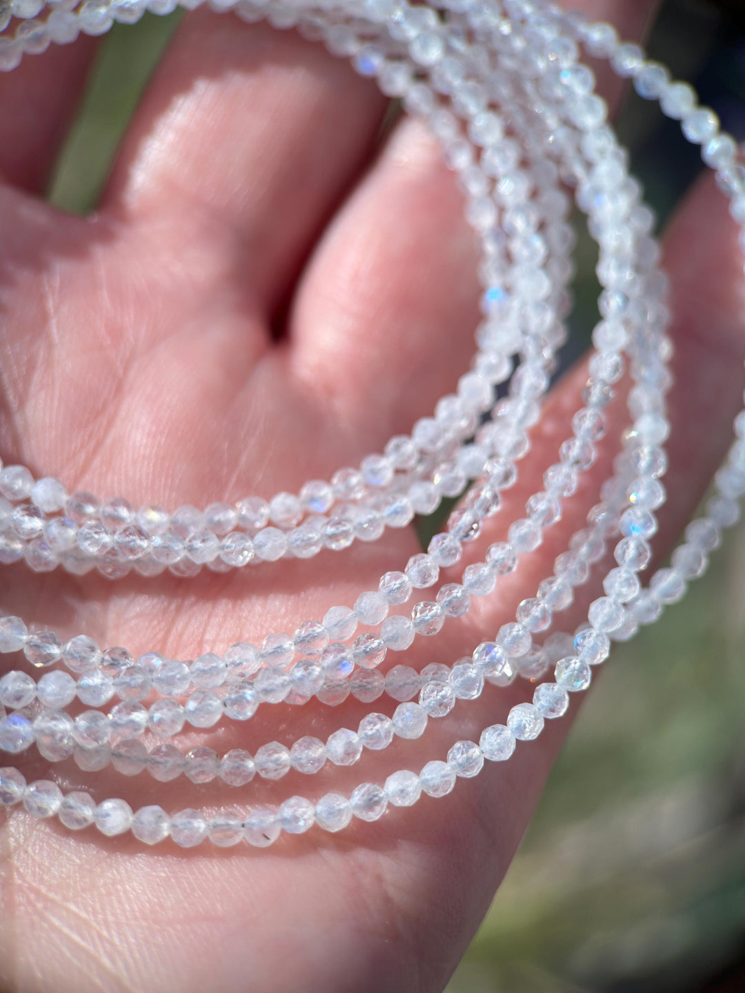 Faceted Moonstone Crystal and Sterling Silver Beaded Necklace - SunlightSilver