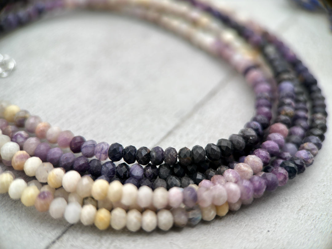 Faceted Purple Opal and Sterling Silver Silver Beaded Necklace. Ombre, Gradient Purples - SunlightSilver