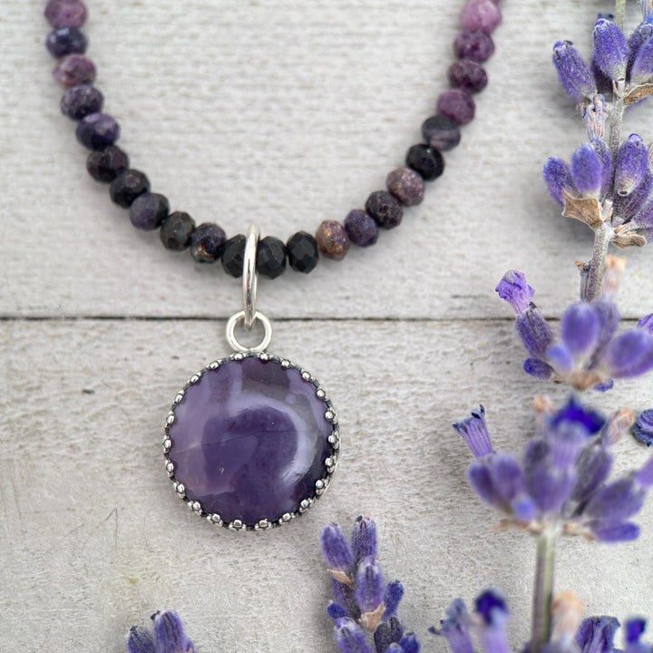 Faceted Purple Opal and Sterling Silver Silver Beaded Necklace. Ombre, Gradient Purples - SunlightSilver