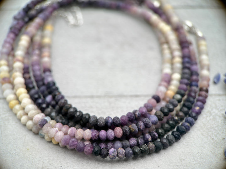 Faceted Purple Opal and Sterling Silver Silver Beaded Necklace. Ombre, Gradient Purples - SunlightSilver