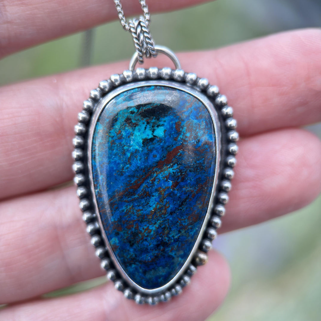 Azurite and Sterling Silver Pendant Necklace - SunlightSilver