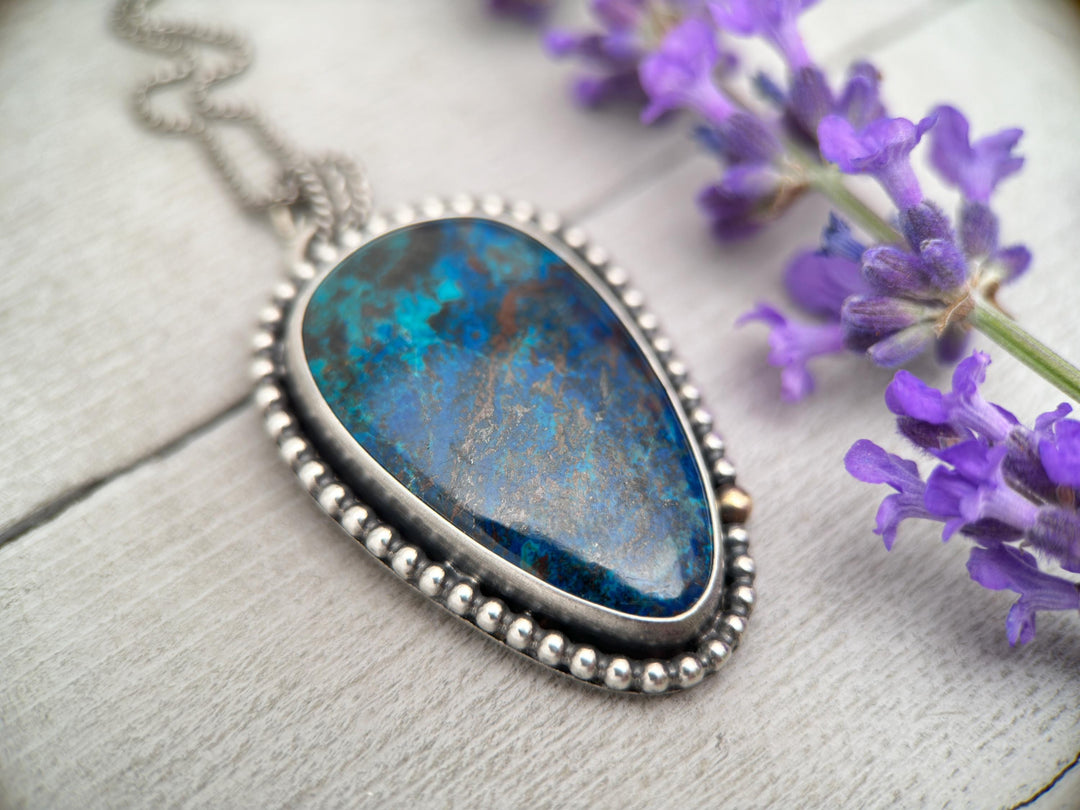 Azurite and Sterling Silver Pendant Necklace - SunlightSilver